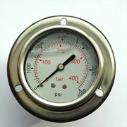 Liquid filled pressure gauge with panel mount